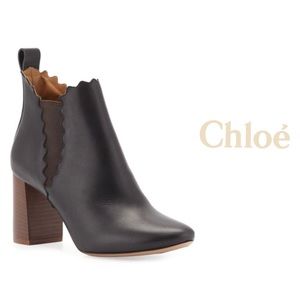 Chloé scalloped leather black Chelsea ankle boots booties - Size 7.5